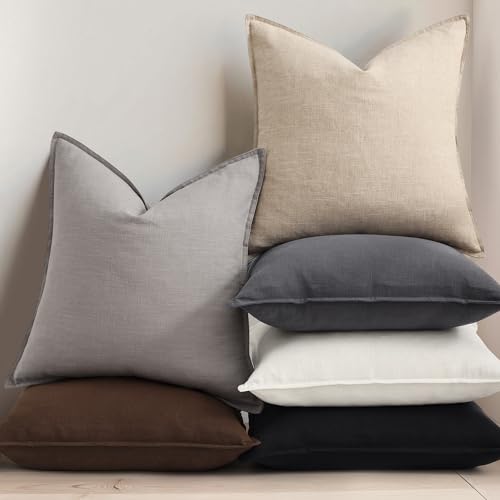 decorUhome Summer Decorative Linen Throw Pillow Covers 20x20 Inch Set of 2 Natural Beige Pillow Covers with Flange Edges S...