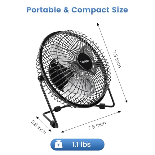 Fanspex 6" USB Desk Fan, Small Desktop Fans for Home Office Bedroom, Metal Construction with 360° Adjust Tilt, 1800 RPM Fa...