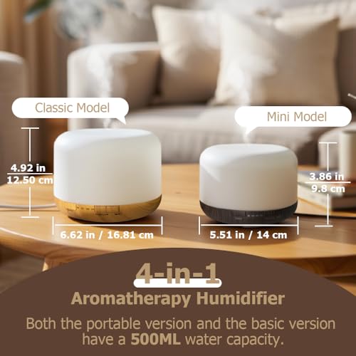 Harindiver 500ml Essential Oil Diffuser,Quiet 4-in-1 Ultrasonic Aromatherapy Humidifier,7 Color LED Lights,Timer & Auto-Of...