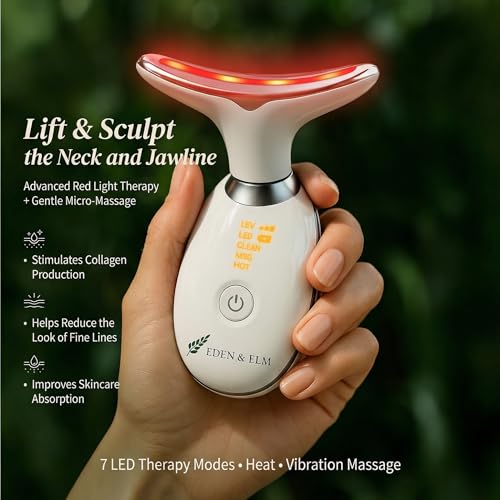 Eden & Elm - Face & Neck Sculpting Massager – 7 Color LED Beauty Tool for Firm-Looking Skin, Jawline Contouring & Daily Li...