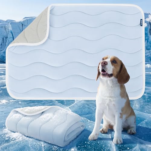Bedsure Cooling Mat for Large Dogs - Q-Max>0.4 Thin Breathable Cooling Crate Pad Indoor for Pet with Chill Cool Fiber as C...