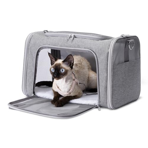 Amazon Basics Soft Cat & Dog Carrier with Adjustable Shoulder Strap, Airline-Approved, Foldable and Portable Design, Mesh ...