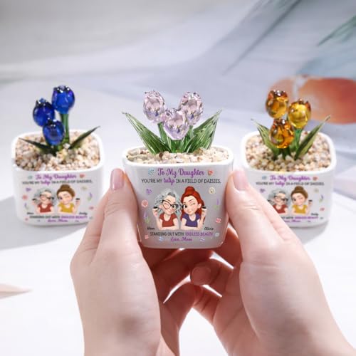 Wrappiness Everlasting Glass Tulip Plant in Ceramic Pot Personalized for Daughter – Customized Mother-Daughter Gift, Flowe...