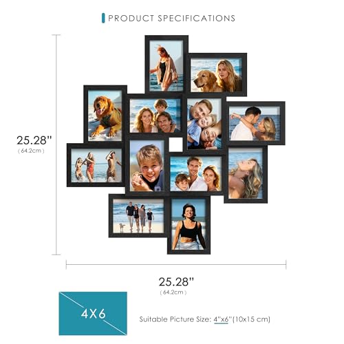 DUENPY 4x6 Collage Picture Frames, 12-Pack Solid Wood Photo Frame, Picture Frames Collage Wall Decor, Set with Glass Fron...