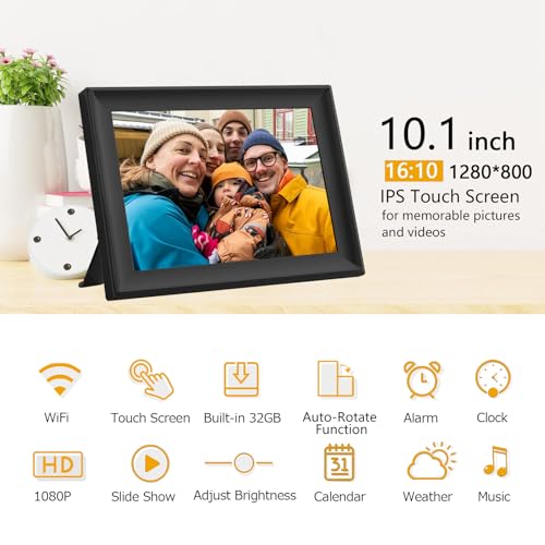 SSAWiFiFrame 32GB 10.1 Inch WiFi Digital Picture Frame with 1280x800 HD IPS Touch Screen, Send Photo or Videos via App or ...