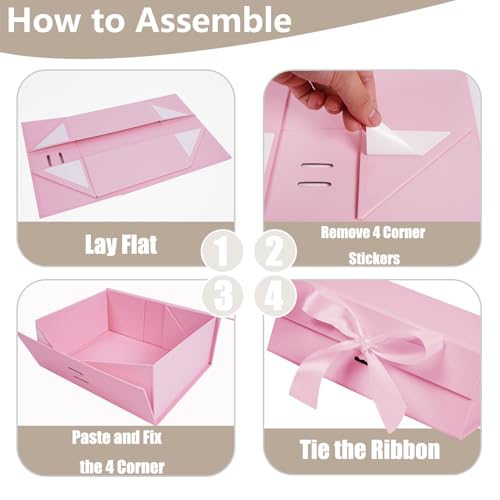 Aimyoo Large Pink Gift Box with Ribbon, 11.5x8.6x4.1 inch Groomsman Proposal Box for Presents with Magnetic Closure Lids, ...