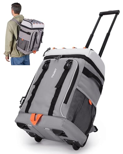 TOURIT 50-Can Rolling Backpack, Double Deck & Dual-Bar Handle Travel Soft Cooler Bag with Wheels, 30L Space Beach Cooler S...