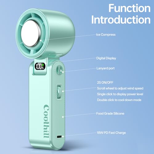 Coolhill Handheld Portable Fan with Ice Cooler: 199-Speed 5500mAh Rechargeable Handheld Fan, 12H Time Hand Cooling Persona...
