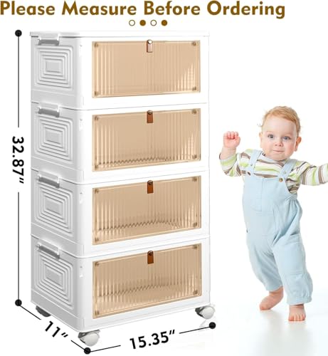 CTSNSLH 4 Tier Plastic Storage Bins and Boxes Organizer - Stackable with Lids for Bedroom, Living Room, Office - Foldable ...