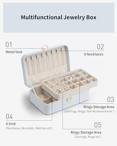 Vlando Jewelry Box Organizer for Women Girl,Lockable Jewelry Case Boxes with 2 Layers,Earrings Necklace,Rings Storage,Gift...