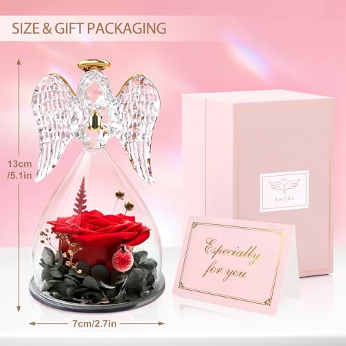 Yamonic Mom Birthday Gifts for Women, Preserved Roses Forever Flower in Glass Angel Figurines Gifts for Moms Grandma, Real...