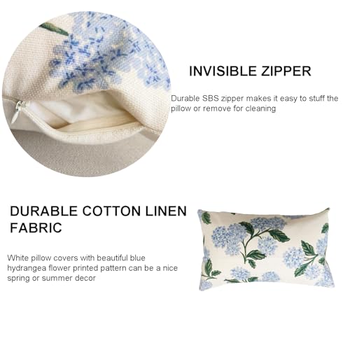 Btyrle Blue Hydrangea Flower Throw Pillow Covers 12x20 Inch Set of 2 Decorative Farmhouse Cotton Linen Floral Pillowcases ...