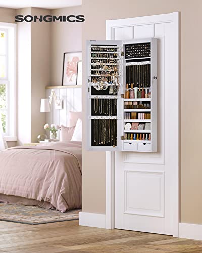 SONGMICS Hanging Jewelry Cabinet, Wall-Mounted Cabinet with LED Interior Lights, Door-Mounted Jewelry Organizer, Full-Leng...