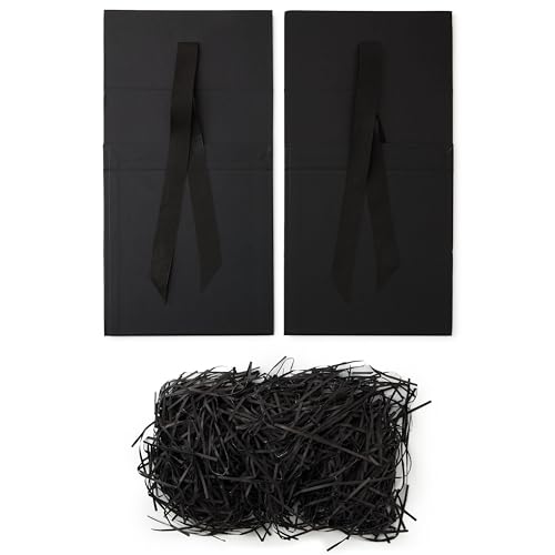 Hallmark Medium Gift Boxes with Bow and Shredded Paper Fill, Pack of 2 (Black 8 inch Box) for Weddings, Graduations, Birth...