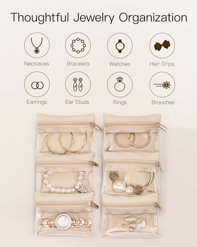 VLANDO Travel Jewelry Case,Valentines Gifts,Small Jewelry Box Organizer,Travel Jewelry Storage with 6 Velvet Jewelry Zippe...
