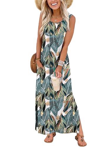 WIHOLL Maxi Dress Summer Dresses 2026 Beach Vacation Clothes Sleeveless Sundresses with Pockets Boho S-3XL
