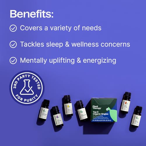 Plant Therapy Top 6 USDA Organic Essential Oil Set - Lavender, Peppermint, Eucalyptus, Lemon, Tea Tree 100% Pure, Natural ...