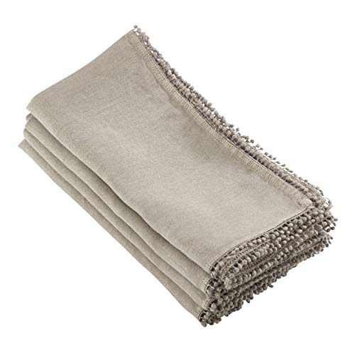 SARO LIFESTYLE 15062.N20S Pomponin Collection Linen Pom Napkins (Set of 4), 20" Natural