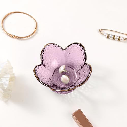 Purple Flower Jewelry Dish Glass Ring Holder Dish Jewelry Tray Cute Vanity Organizer Aesthetic Nightstand Bathroom Room De...
