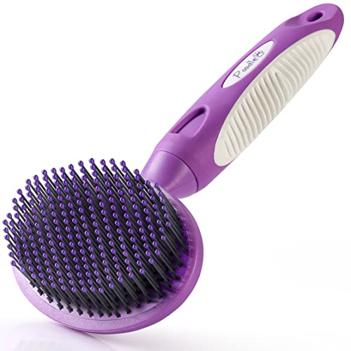 Round Bristle Pet Brush for Dogs and Cats - Soft Dog Brush for Grooming Short or Long Hair - Gentle Tool for Sensitive Ski...