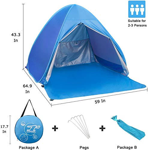 Pop Up Beach Tent Shade Sun Shelter UPF 50+ Canopy Cabana 2-3 Person for Adults Baby Kids Outdoor Activities Camping Fishi...