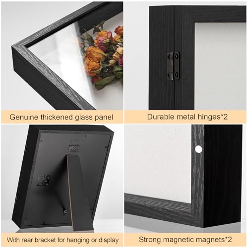 SPESFUTA 8x10 Deep Shadow Box Picture Frame Display Case with Linen Back and Stand,Real Glass Black Shadow Memory Box Fram...