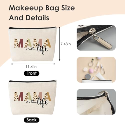 VeloKomo Mama Canvas Tote Bag - 2pcs Appreciation Gifts for Mom Women Floral Totes with Portable Makeup Bags Gift Set for ...
