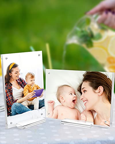 JUOIFIP 5 Pack Acrylic Picture Frame 5×7 Clear Double Sided Magnetic Photo Frame - Frameless Baby Friend Family Picture De...