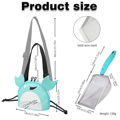 YOOLEETC 4PCS Beach Toy Mesh Shovel and Mesh Beach Bag Seashell Bag,for Sand Filter & Collect Shells,Sand Sifter Shell Col...