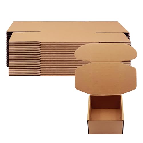 5x5x3 inch Shipping Boxes Pack of 25, Brown Corrugated Cardboard Box Mailer Boxes for Packaging Small Business Shipping，Re...
