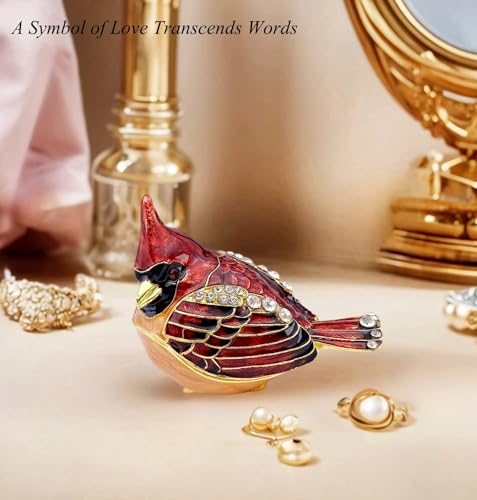 JWT Astyle Elegant Cardinal Bird Jewelry Trinket Boxes Hinged .Keepsake Ring Box Necklace Earrings Organizer.Cardinals Gif...