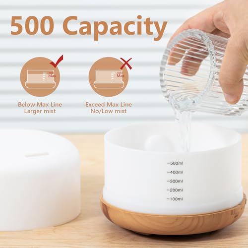 Oil Diffuser, 500ml Essential Oil Diffusers with 2 Mist Mode 4 Timers＆7 Ambient Light Waterless Auto Off, Diffusers Large ...