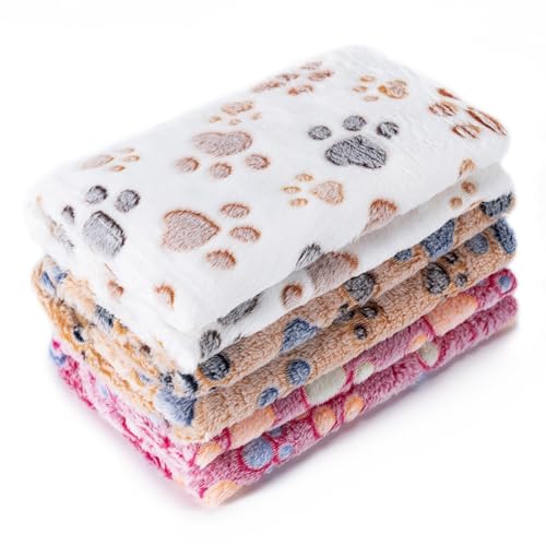 1 Pack 3 Blankets Super Soft Fluffy Premium Fleece Pet Blanket Flannel Paw Printed Throw for Dog Puppy Cat (Small 23x16'',...