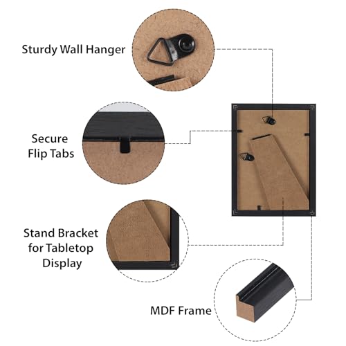 HORLIMER 4x6 Picture Frame Set of 15, Black Picture Frames Display 4 by 6 Photo for Wall or Tabletop