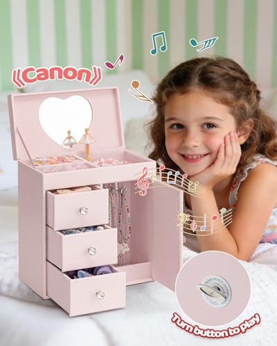 Vlando Musical Jewelry Box for Girls - Valentines Day Gift for Kid - Large Kid Music Box with Ballerina for Birthday Bedro...