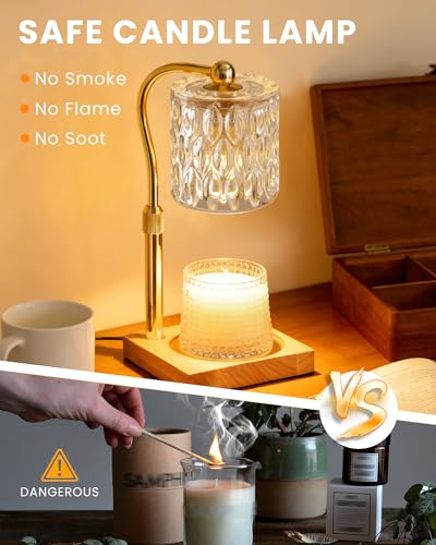 Candle Warmer Lamp Adjustable Height with Timer Dimmer, Dimmable Glass Wax Melt Warmer Light for Scented Jar, Present for ...