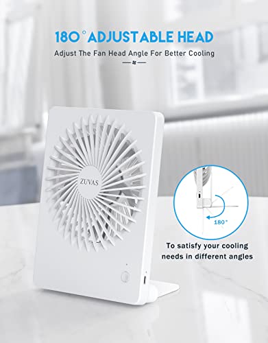 Zuvas Desk Fan Battery Operated Fan Rechargeable 180°Tilt Folding Personal Fan Ultra Quiet Small Portable 3 Speed Adjustab...