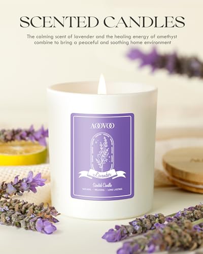 AOOVOO Lavender Scented Candles for Women - Aromatherapy Candle with Crystals Inside, 10oz Soy Candles for Home Scented, B...