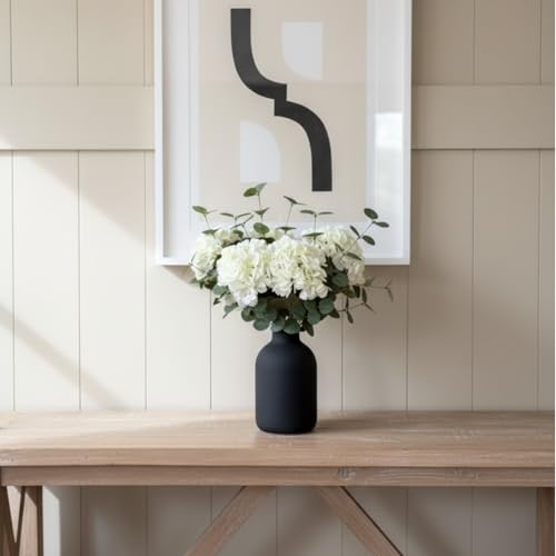 Real Touch White Faux Hydrangea And Eucalyptus Arrangement, Faux Floral Arrangements, Hyper Realistic Artificial Flowers, ...