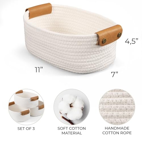 Beautiful Storage Basket Set of 3 - Sturdy Jute Rope Baskets for Shelves Are Perfect for Organizing Your Home - Quality St...