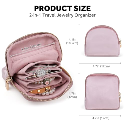 Lumayina Small Travel Jewelry Case Set 2-in-1 Detachable Velvet Pouches, Portable Jewelry Organizer bag for Rings Earrings...