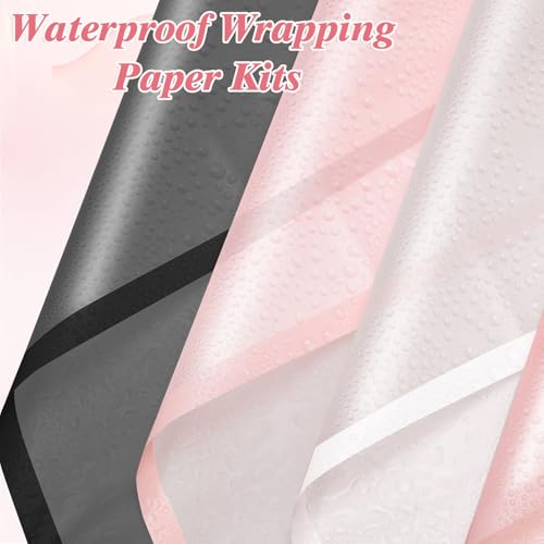 93 Pcs Floral Bouquet Wrapping Paper Kits, 20 Sheets Waterproof Flower Wrapping Paper 10 Greeting Cards 12 Gold Butterfly ...