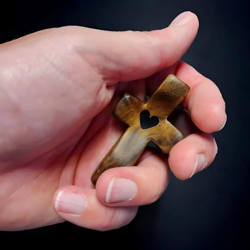 Yookin Cross My Heart/Encouragement Gift Wood Comfort Pocket Prayer Cross for Clutching, Clinging and Praying Christian Re...