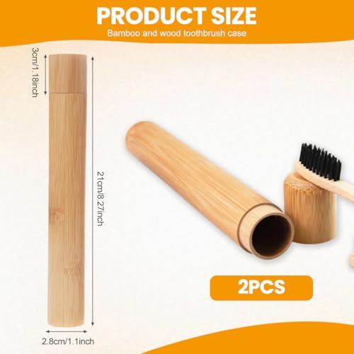 2 Pcs Natural Bamboo Toothbrush Storage Holder Empty Reusable Portable Toothbrush Case with Cover Personal Cleaning Tools ...