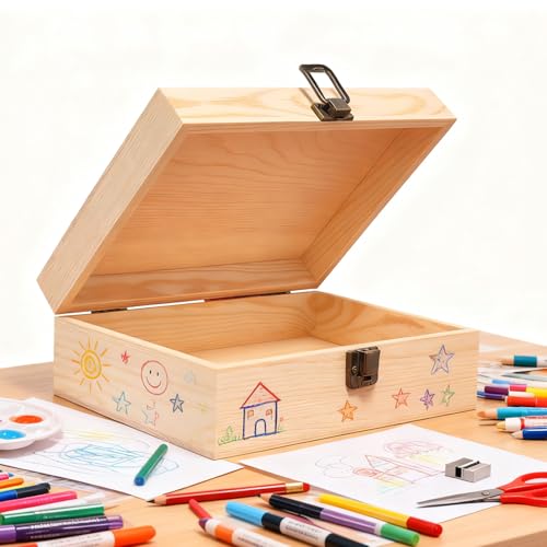 LuckyZoo77 Wooden Box 8.26x6x3 Inch – Small Natural Wood Box for Crafts and Storage, Unfinished Wood Box for DIY Decoratio...