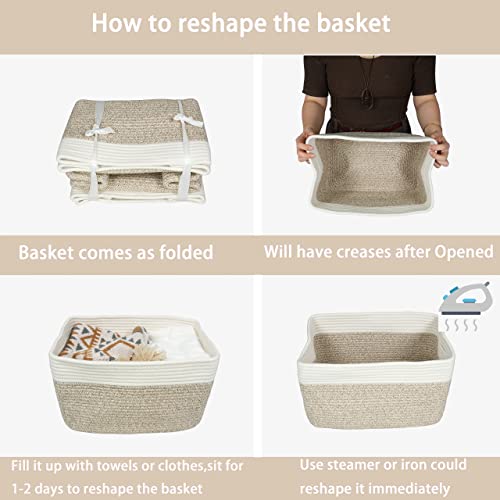 Cotton Rope storage Basket Bins Woven Basket for Organizing Shelves 15X10X9.3" Rectangle Decorative Baskets For storage Cl...