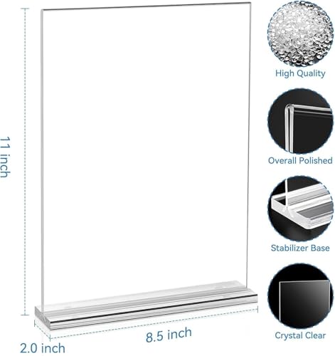 EHWINE Acrylic Sign Holder 8.5 x 11, 10 Pack Double-Sided Stand up Table Top Sign Holders, Clear Acrylic Picture Frame Men...