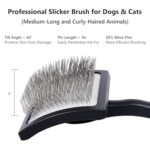 3PCS Slicker Brush for Dogs & Pet Comb,Professional Dog Grooming Brush (Goldendoodles,Poodles,Labradoodles) with Extra Lon...