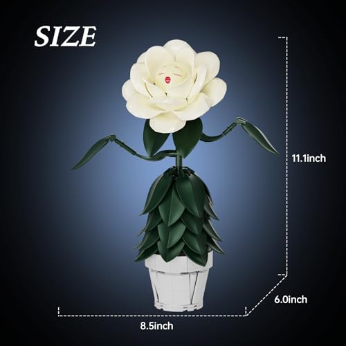 Wonderland Flower Building Block Sets, Ivory White Rose Flower Compatible with Lego, Home Decor Flowers for Adults, Girls,...