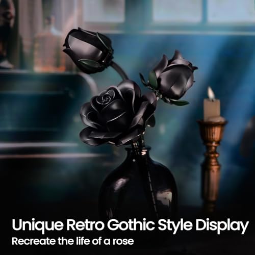 iATOM Black Roses Flower Building Set - 3Pack, Gift for Mother Day Mom/Her/Girlfriend/Wife/Couple, Gothic Emo Vintage Retr...